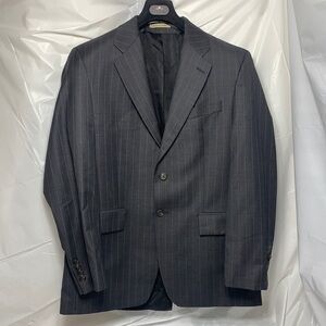 Men's Ralph Lauren Charcoal/Light Blue Pinstripe Suit Coat 43R